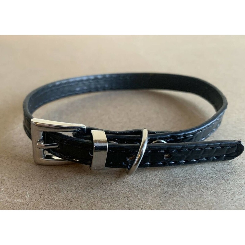 Faux Patent Crocodile Leather X-Small Dog Collar Cat Collar BLACK Alloy Buckle